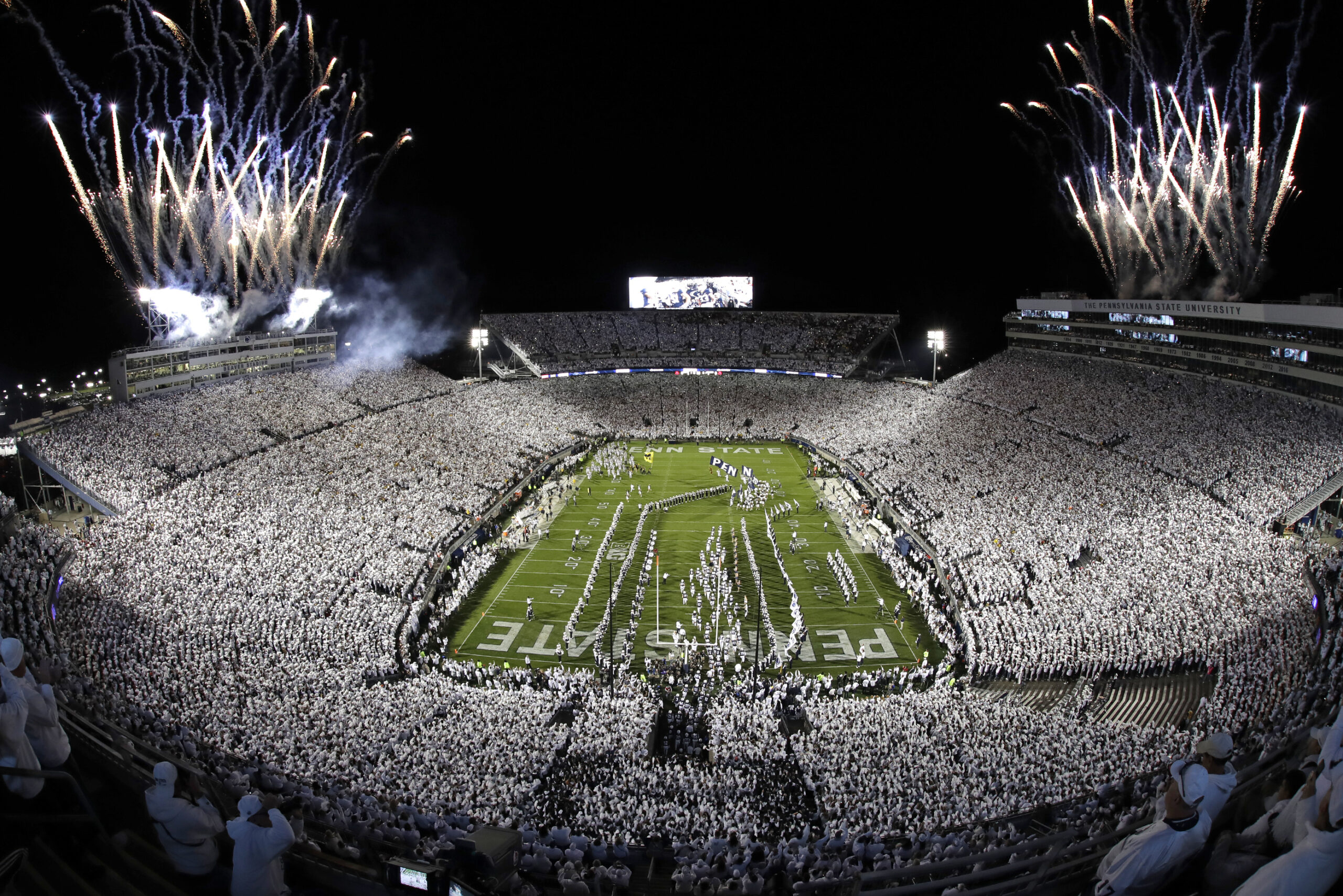 College Football Stadium with Fireworks